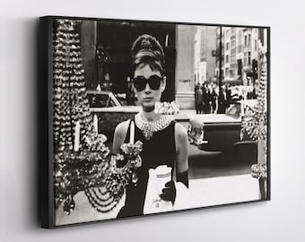 Audrey Hepburn Poster – Breakfast at Tiffany&#39;s Canvas Wall Art – Elegant Vintage Home Decor for Bedroom, Vanity, or Dressing Room