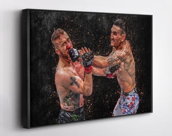 Max Holloway vs Justin Gaethje UFC Canvas Wall Art Print – MMA Fight Poster for Man Cave, Home Gym, or Sports Fan Wall Decor