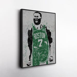 Jaylen Brown Boston Celtics Canvas Wall Art – Colorful Basketball Print for Sports Fans, Man Cave or Home Decor