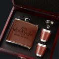 Personalized Leather Flask Gift Set for Men Custom Engraved Wood Box Set for Groomsmen, Gift for Bride