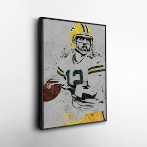 Aaron Rodgers Green Bay Packers Canvas Wall Art – Legendary Football Print for Sports Fans, Man Cave or Home Decor