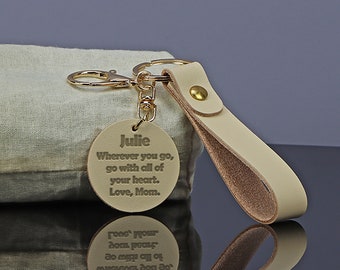 Benutzerdefinierter Leder-Schlüsselanhänger mit Haken-Koordinaten-Schlüsselanhänger, personalisierter Schlüsselanhänger aus echtem Leder, Kreis