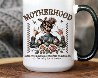 Motherhood Coffee Mug, Some Days I Rock It, New Mom Gift Ideas, Rocker Mama Coffee Mug, Skeleton Mug, Rocker Mom Cup, Funny Mom Mugs,
