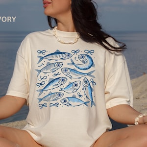 Sardines Shirt, Summer Vibes Shirt, Ocean Lover Gifts, Coquette Summer, Retro Sardines Shirt, Nautical Shirts Downtown Girl Ocean Life shirt