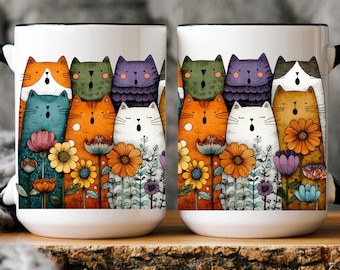 Floral Cat Coffee Cup, Cat Lover Mug, Cat Mom Mug, Cute Coffee Cups, Cat Mom Gift.