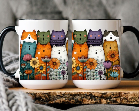 Floral Cat Coffee Cup, Cat Lover Mug, Cat Mom Mug, Cute Coffee Cups, Cat Mom Gift.