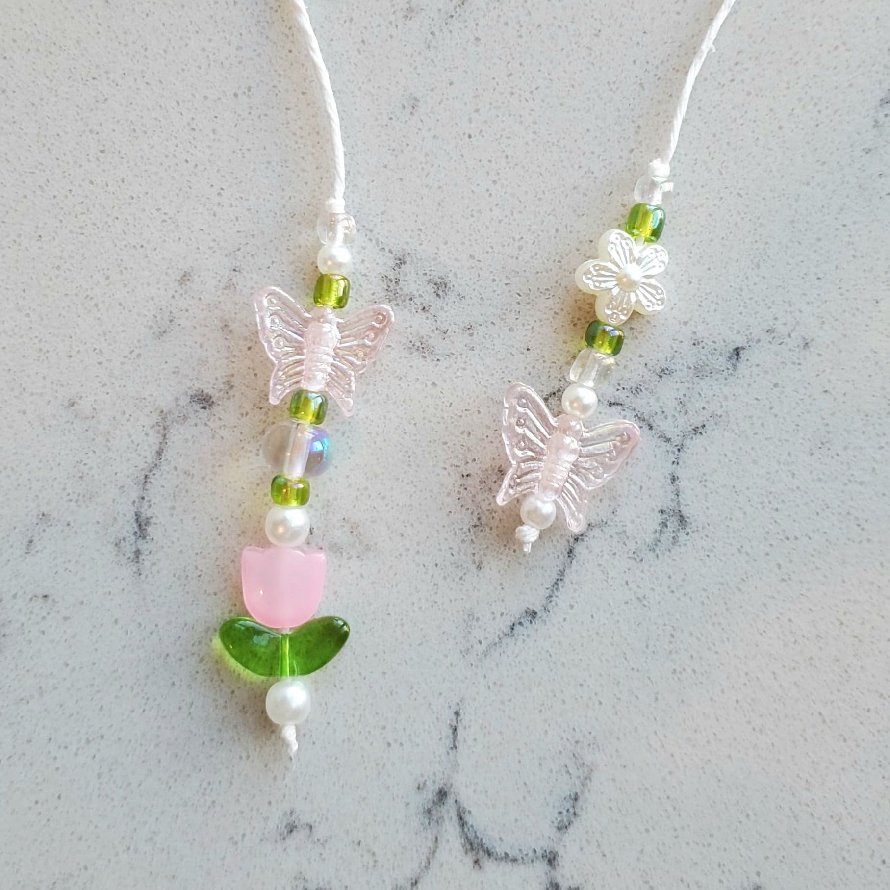 Spring Beaded Bookmark, Pink and Butterfly Bead String Bookmark - Etsy