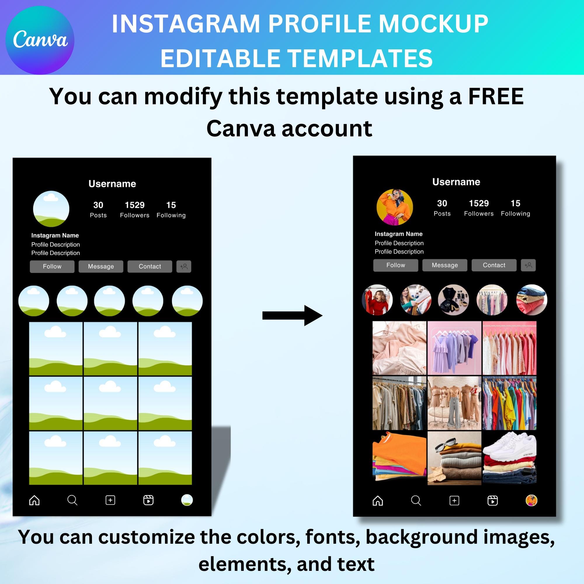 Instagram Profile Mock up Editable Canva Template Social Media 