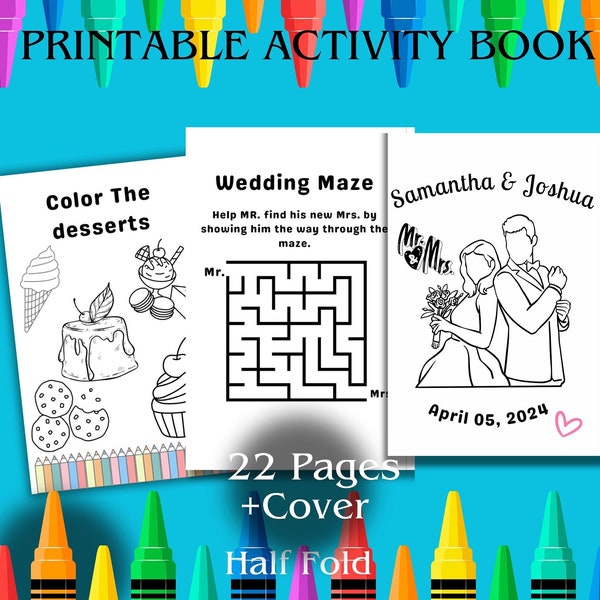 Custom Kids Wedding coloring activity book, Activity worksheets, Instant download coloring Pages for kids, Wedding coloring book