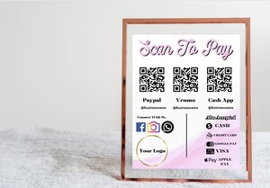 Panneau QR Code Personnalisable Pour Business - Scan To Pay Avec Cash App, PayPal, Zelle, Idéal Petits Commerces, Signalétique Moderne