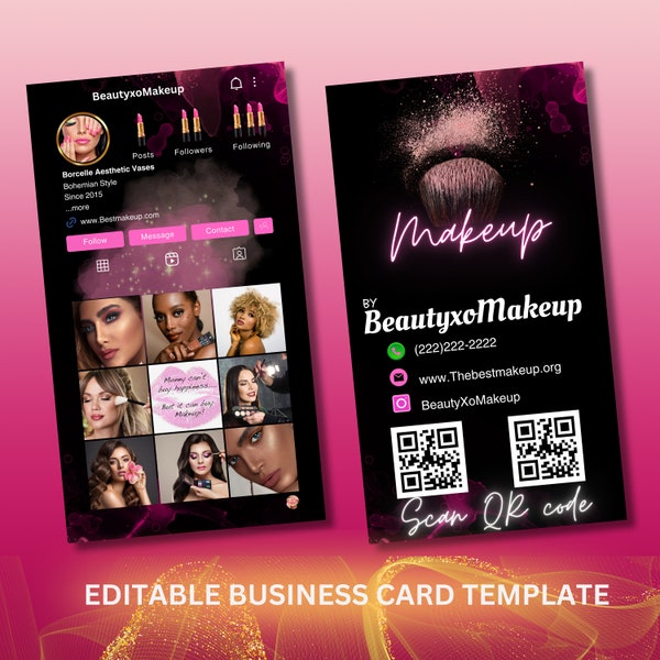 DIY Editable Business Card Template, Instagram Digital Premade Hair Makeup, Lash Nail Business Card template, Canva