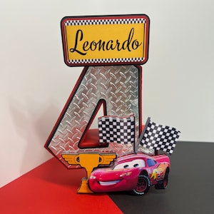 3D Number or Letter Cars Lighting - Lighting McQueen Party Decoration- Cars Lighting cake topper
