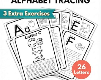 Preschool Alphabet Tracing Worksheets A–Z | ABC Letter Practice for Kids | Printable PDF & PNG | Pre-K Handwriting Pack
