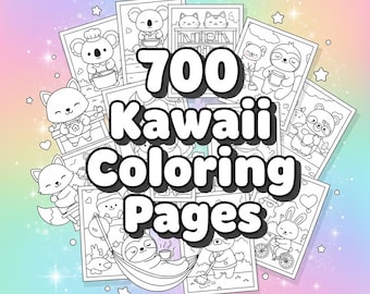 750 Kawaii Coloring Pages Mega Bundle | Cute & Adorable Coloring Pages | Printable PNG Digital Coloring Book