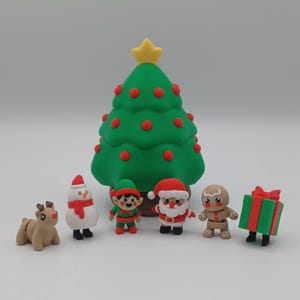 3D Printed Christmas Fidget Toys: Holiday Character Set + Tree Container