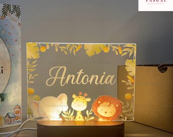 Luz nocturna de animales Safari, luz nocturna LED para bebés del zoológico, luz nocturna personalizada para niños, decoración de guardería de animales Safari, lámpara nocturna de animales Safari