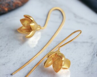 Gold Magnolia Earrings | Silver Flower Drop Earrings | Mothers Day | Gold Earrings