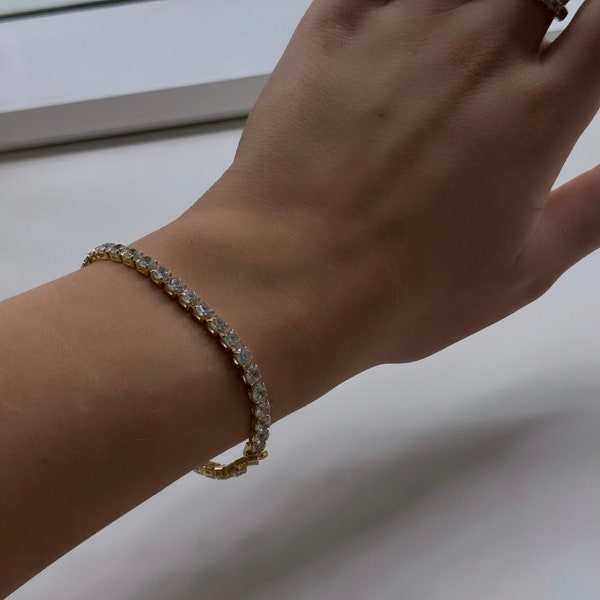 Bracelet tennis cubique or/argent, bracelet en argent, bracelet fait main, cadeau pour elle, cadeau bracelet minimaliste