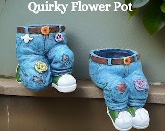 Pot de fleur unique en jean en jean, cache-pot fabriqué à la main pour plantes, cadeau de décoration d'intérieur créatif pour la fête des mères