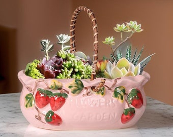 Strawberry Plant pot With Drainage, Deep pink Outdoor and Indoor use Plant Pot