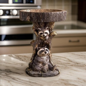 Charming Retro Raccoon Bird Bath Feeder - Polynesian Yard Ornament