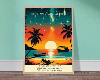 Ink-Stained Constellations Print, Love Mystery Poster, Timeless Beach Art, Romantic Seascape, Memory-Inspired Wall Decor