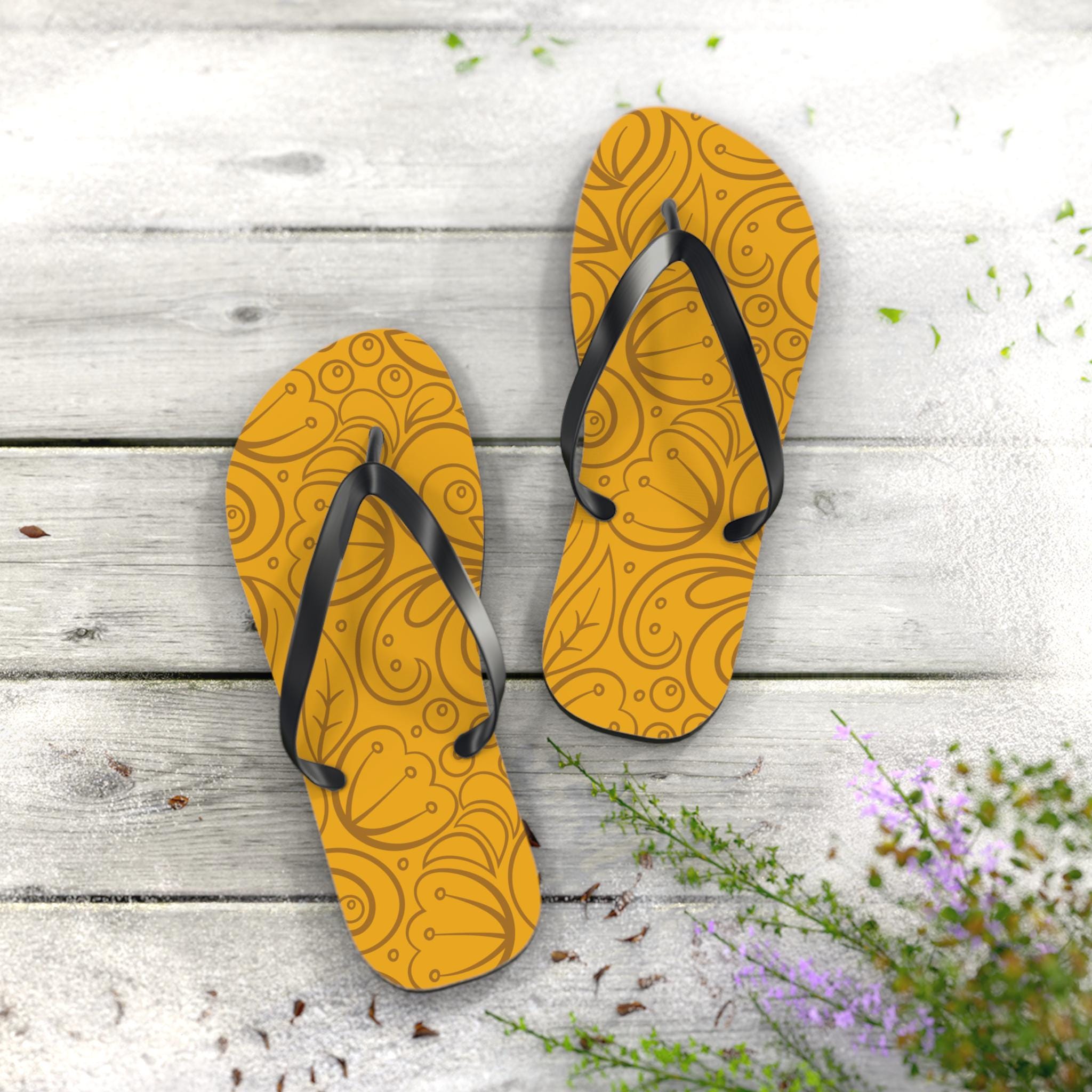 Sunbloom Flip Flops | Bright Yellow Floral Sandals for Summer Comfort ...