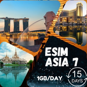 eSim Asia 7 (Singapore, Malaysia, Thailand, Indonesia, Cambodia, Hong Kong and Macau) - 1GB/day - 15 days