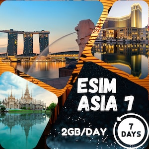 eSim Asia 7 (Singapore, Malaysia, Thailand, Indonesia, Cambodia, Hong Kong and Macau) - 2GB/day - 7 days