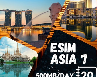 eSim Asia 7 (Singapore, Malaysia, Thailand, Indonesia, Cambodia, Hong Kong and Macau) - Total 500MB/day - 20 days