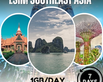 eSim Asie du Sud-Est (Singapour, Malaisie, Thaïlande, Indonésie, Cambodge, Vietnam) - Total 1 Go/jour - 7 jours