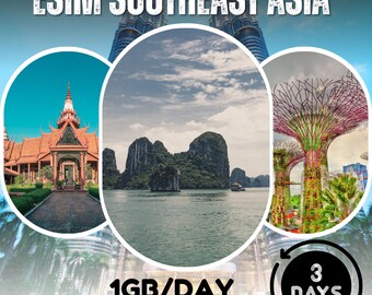 eSim Asie du Sud-Est (Singapour, Malaisie, Thaïlande, Indonésie, Cambodge, Vietnam) - Total 1 Go/jour - 3 jours