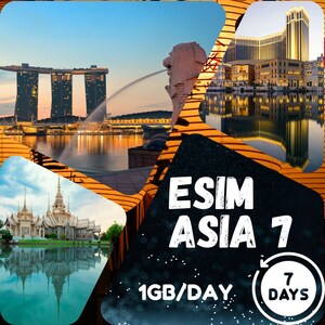 eSim Asia 7 (Singapore, Malaysia, Thailand, Indonesia, Cambodia, Hong Kong and Macau) - 1GB/day - 7 days