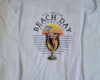 White Burnout Tee, Beach Day Graphic, Summer Apparel