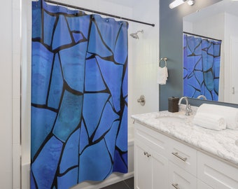 Blauer Duschvorhang l Kunstdesign l Wasserdicht l Polyester l Moderner Vorhang l Badezimmerdekor l Geschenk l Benutzerdefinierter Badezimmervorhang