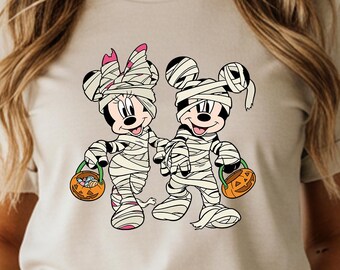 Camiseta de Halloween de Mickey y Minnie Momia, camiseta de Halloween de Disney, camiseta de Truco o Trato, camiseta de Temporada Espeluznante, camiseta de Calabaza de Disney, camiseta de Disney Spooky