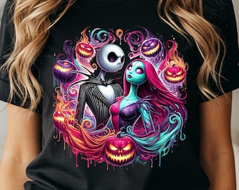 Disney Jack & Sally Nightmare Halloween Shirt: Jack Sally Nightmare Before Halloween Witch Skeleton Spooky Pumpkin Monster Fall Sweatshirt