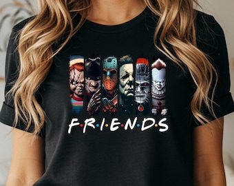 Horror Movie Killer Friends Halloween Group T-Shirt, Gift For Her Him , Chucky Freddy Clown Spooky Season, Scary Movie, Retro Ghost Ghoul Te