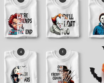 Camiseta de Halloween de grupo de películas de terror, regalo de Disney para ella, camiseta de grupo de Chucky, payaso, Michael, Jason, Freddy, fantasma espeluznante, camiseta de grupo de Halloween