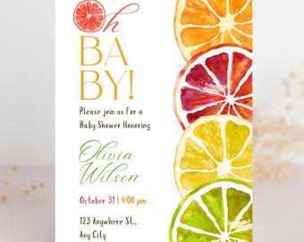 Citrus Baby Brunch invite | Citrus baby shower invitation | lemon baby shower invite | grapefruit baby shower invitation | Fruit invitation
