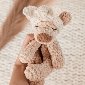 Baby Bear Snuggler | teddy bear lovey | heirloom crochet bear | woodland emotional support blanket | cottage core bear lovey