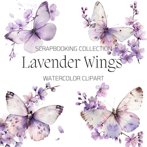 Clipart de borboletas lavanda | Primavera borboletas clipart roxo | Clipart floral de borboletas em aquarela | clipart de flores de primavera de lavanda