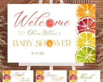 Citrus Baby shower party set | Citrus baby brunch welcome sign | citrus baby shower games | grapefruit baby shower bundle | Fruit brunch set