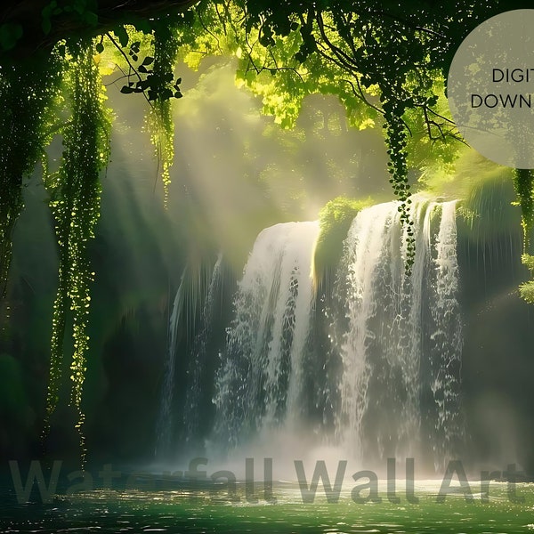 Magical Waterfall Print | Nature Prints | Waterfall Poster | Waterfall canvas art | Forest Print | Canvas landscape wall art