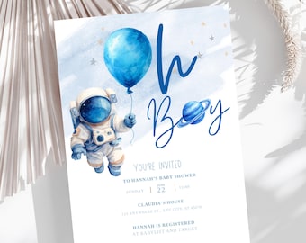 Astronaut Boy Baby Shower Invite | Over the Moon invitation | moon and stars invite | Galaxy baby shower invite | Outer space baby shower