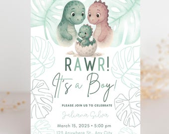 Editable Dinosaur Baby Shower Invite | Dino Invitation | It's a Boy shower invite | T-Rex baby shower invitation | Jurassic shower invite