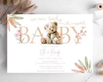 We Can Bearly Wait Shower Invite | teddy shower invitation | bear baby shower invite | cute teddy baby shower invitation | teddy bear card