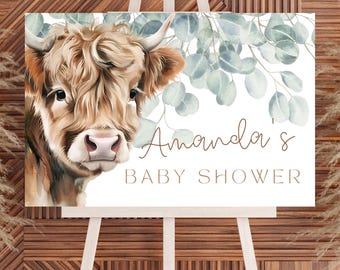 Highland Cow Baby Shower decor set | Cow shower party signs | western gender neutral shower cards| Country baby shower bundle | Baby yak