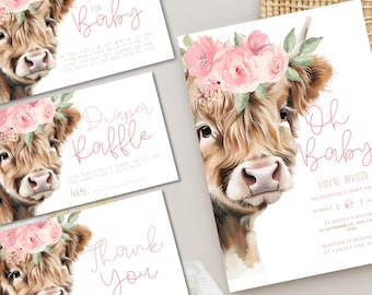 Highland Cow Baby Shower Invite | Cow shower invite set | western girl shower invite | Country baby shower invitation | Scottish baby shower