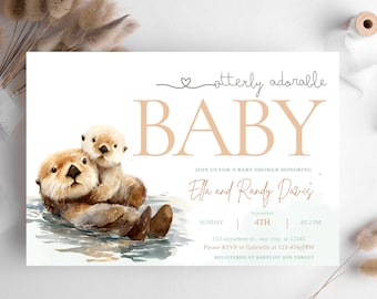 Editable Otter Party Invitation | Otter themed baby shower invite | Otterly adorable baby is on the way | Gender Neutral otter invite